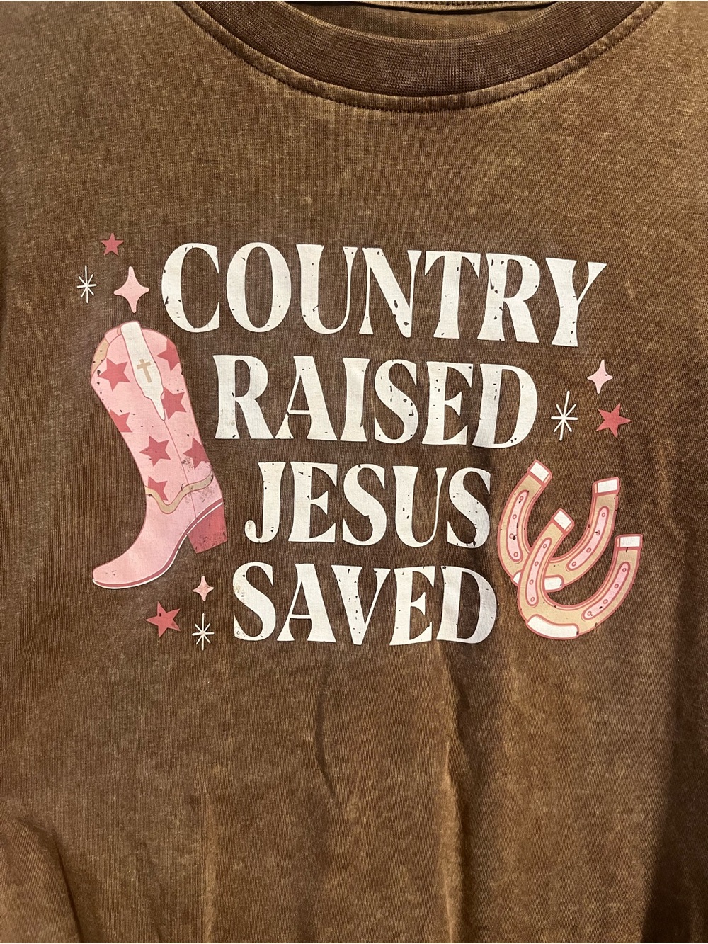Country Raised Jesus Saved Brown Oversized Graphic Tee - Sz Medium - Picture 2 of 6